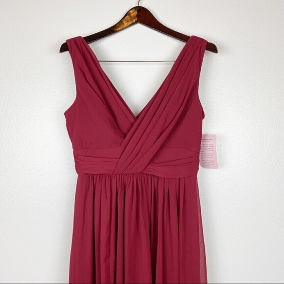 Dessy Collection Burgundy Sleeveless Draped Chiffon Maxi Dress Size 8 NWT - Picture 4 of 9